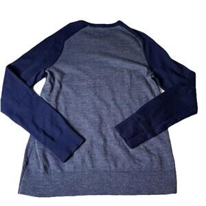 Express Sweater Mens Size L Gray Stripe Blue Color Block Sleeve MerinoWool Blend